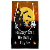 Happy Birthday Halloween Ghost Sinaasappel Klein Cadeauzakje (Voorkant)