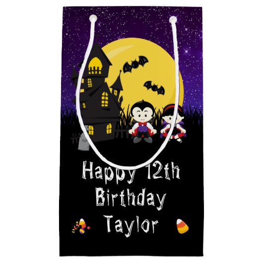 Happy Birthday Halloween Vampires Paars Klein Cadeauzakje (Voorkant)