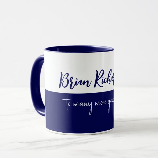 Happy Birthday halve marine halve witte mok (Voorkant links)