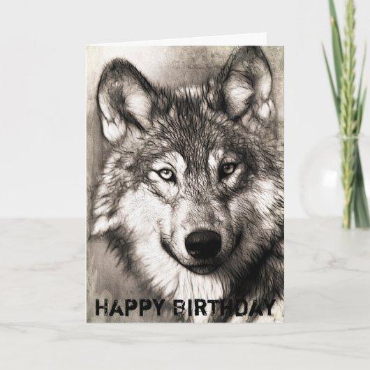 Happy Birthday Hand Drawn Wolf Kaart (Voorkant)