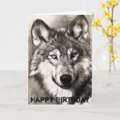 Happy Birthday Hand Drawn Wolf Kaart (Gele Bloem)