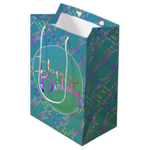 "Happy Birthday" Handgeschreven Blauwgroen cadeaut Medium Cadeauzakje