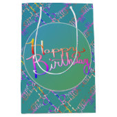 "Happy Birthday" Handgeschreven Blauwgroen cadeaut Medium Cadeauzakje (Voorkant)
