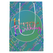 "Happy Birthday" Handgeschreven Blauwgroen cadeaut Medium Cadeauzakje (Achterkant)
