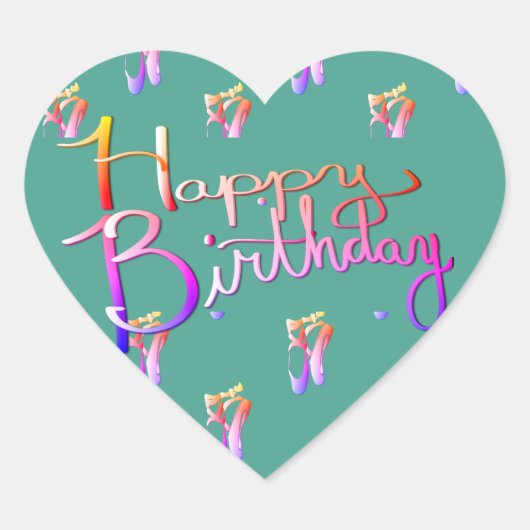"Happy Birthday!" Handgeschreven met Ballet Toe Sh Hart Sticker (Voorkant)