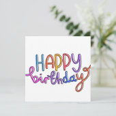 Happy Birthday Handgeschreven regenboogontwerp Feestdagenkaart (Staand voorkant)