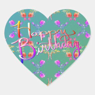 "Happy Birthday!"Handgeschreven Roos Hearts Heart Hart Sticker