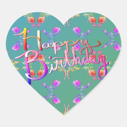 "Happy Birthday!"Handgeschreven Roos Hearts Heart Hart Sticker (Voorkant)