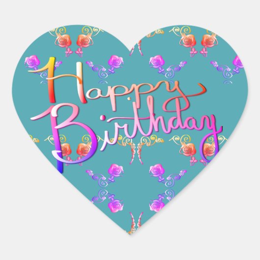 "Happy Birthday!"Handgeschreven Roos Hearts Heart Hart Sticker (Voorkant)