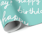 HAPPY BIRTHDAY Handlettering Patroon blauwgroen Cadeaupapier (Rol Hoek)