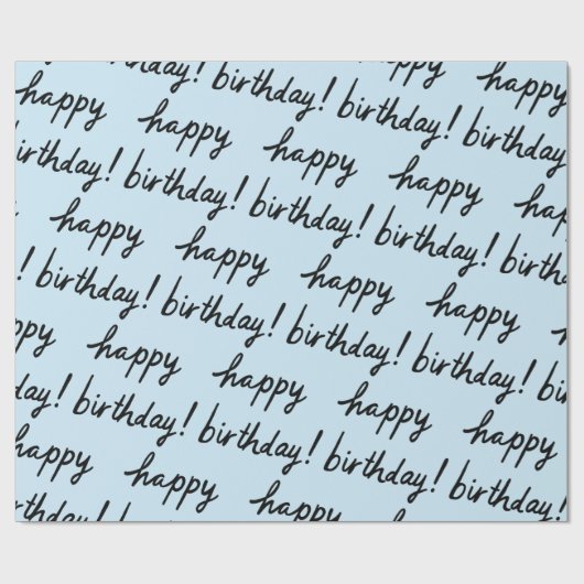 HAPPY BIRTHDAY Handlettering Pattern Black Blue Cadeaupapier (Vlak)