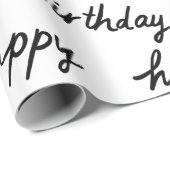 HAPPY BIRTHDAY Handlettering Pattern Black White Cadeaupapier (Rol Hoek)