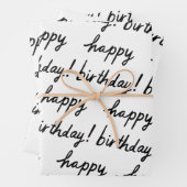 HAPPY BIRTHDAY Handlettering Pattern Black White Inpakpapier Vel (In situ)