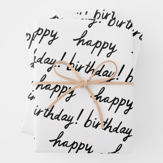 HAPPY BIRTHDAY Handlettering Pattern Black White Inpakpapier Vel (In situ)