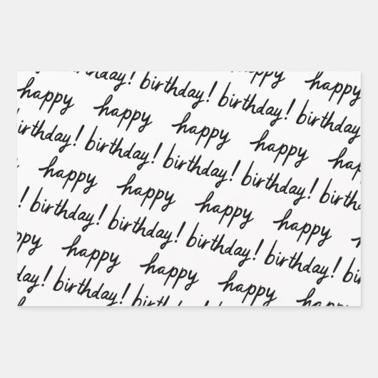 HAPPY BIRTHDAY Handlettering Pattern Black White Inpakpapier Vel (Voorkant)