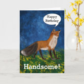 Happy Birthday Handsome zegt prachtige Fox Kaart (Gele Bloem)