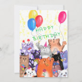 Happy Birthday - Happy Cat Party Cartoon Tekening (Voorkant)