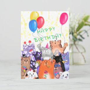 Happy Birthday - Happy Cat Party Cartoon Tekening