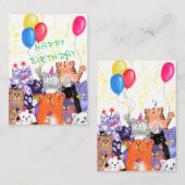 Happy Birthday - Happy Cat Party Cartoon Tekening Notitiekaartje (Voorkant / Achterkant)