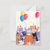 Happy Birthday - Happy Cat Party Cartoon Tekening Notitiekaartje (Achterkant)