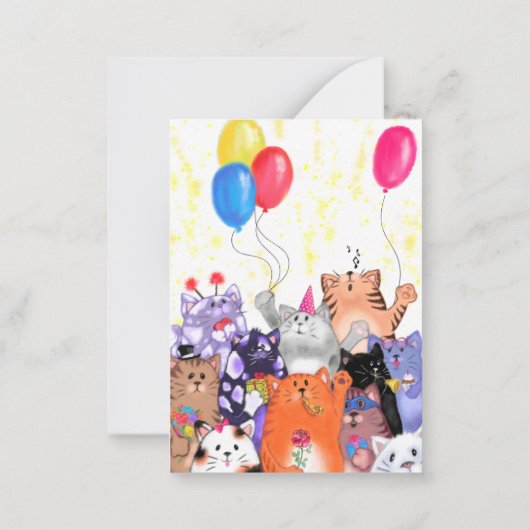 Happy Birthday - Happy Cat Party Cartoon Tekening Notitiekaartje (Achterkant)
