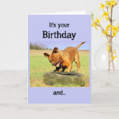 Happy Birthday Happy Dog Fun wil graag Kaart (Gele Bloem)