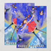 Happy Birthday - Happy Girl met vogels (Voorkant / Achterkant)
