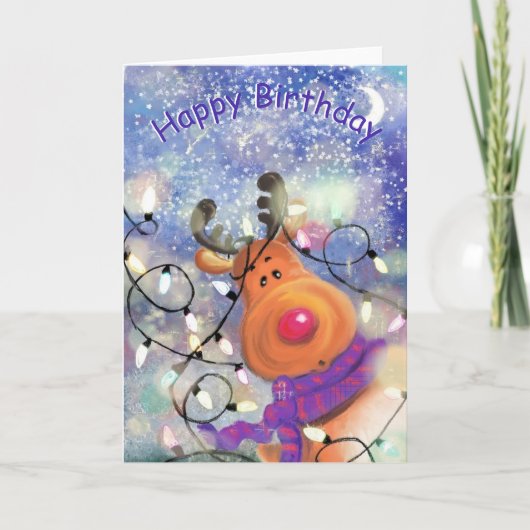 Happy Birthday - Happy Reindeer - Fun Kaart (Voorkant)