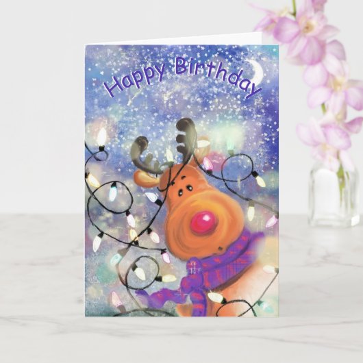 Happy Birthday - Happy Reindeer - Fun Kaart (Orchidee)