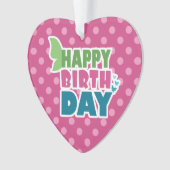 Happy birthday hart roze stippen hanger ornament (voorkant)