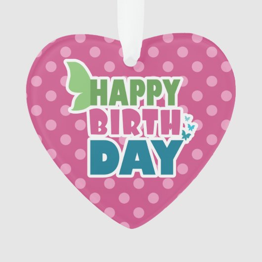 Happy birthday hart roze stippen hanger ornament (voorkant)