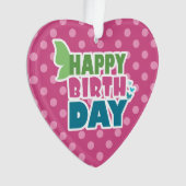 Happy birthday hart roze stippen hanger ornament (voorkant)