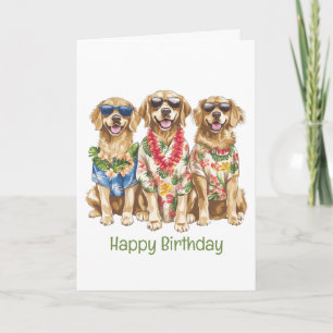 Happy Birthday Hawaiian Golden Retriever Dogs Kaart