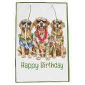 Happy Birthday Hawaiian Golden Retriever Dogs Medium Cadeauzakje (Voorkant)
