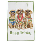 Happy Birthday Hawaiian Golden Retriever Dogs Medium Cadeauzakje (Achterkant)