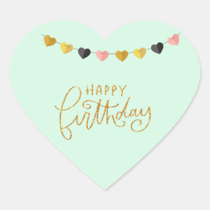 Happy Birthday Heart Mint Color voor haar Hart Sticker