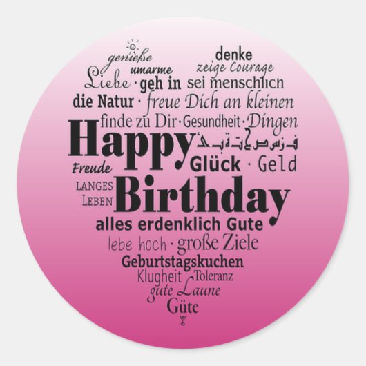 Happy Birthday Heart Ronde Sticker (Voorkant)