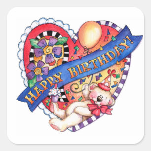 Happy Birthday Heart Vierkante Sticker