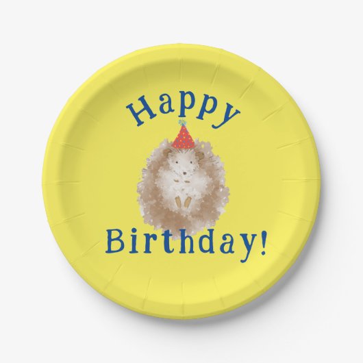 Happy Birthday Hedgehog Borden Papieren Bordje (Voorkant)