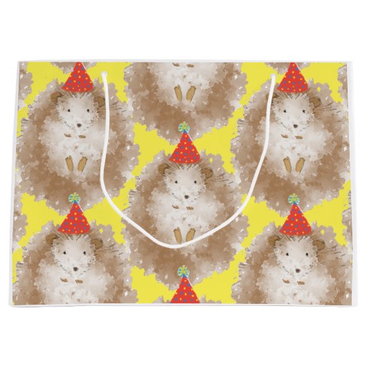 Happy Birthday Hedgehog Gift Bag Groot Cadeauzakje (Voorkant)