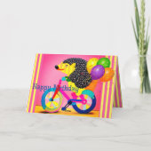 Happy Birthday Hedgel Riding Bicycle Balloons Bedankkaart (Achterkant)