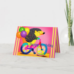 Happy Birthday Hedgel Riding Bicycle Balloons Bedankkaart