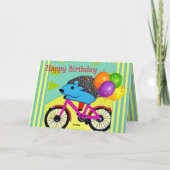 Happy Birthday Hedgel Riding Bicycle Balloons Bedankkaart (Achterkant)