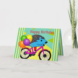 Happy Birthday Hedgel Riding Bicycle Balloons Bedankkaart