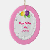 Happy Birthday herdenkingsroze Keramisch Ornament (Rechts)