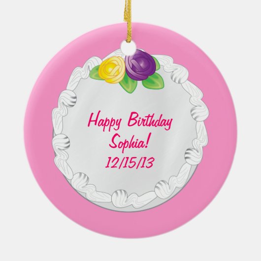 Happy Birthday herdenkingsroze Keramisch Ornament (Achterkant)