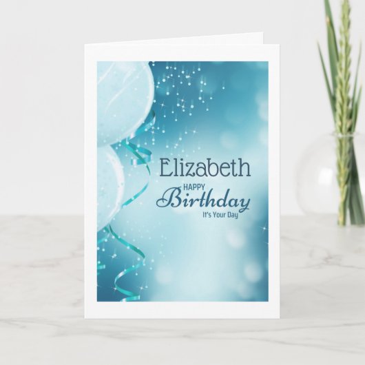 Happy Birthday Het is je dagnaam Blauwe Balloons Kaart (Voorkant)