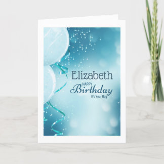Happy Birthday Het is je dagnaam Blauwe Balloons Kaart