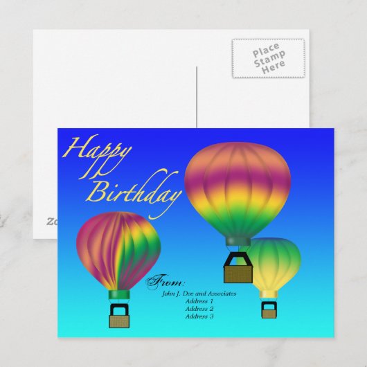 Happy Birthday Hete Luchtballon Briefkaart (Voorkant / Achterkant)