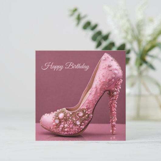 Happy Birthday High Heel Roze Mode schoen Kaart (Staand voorkant)
